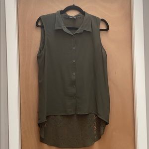 Aqua button-up high-low sleeveless w/ cut outs